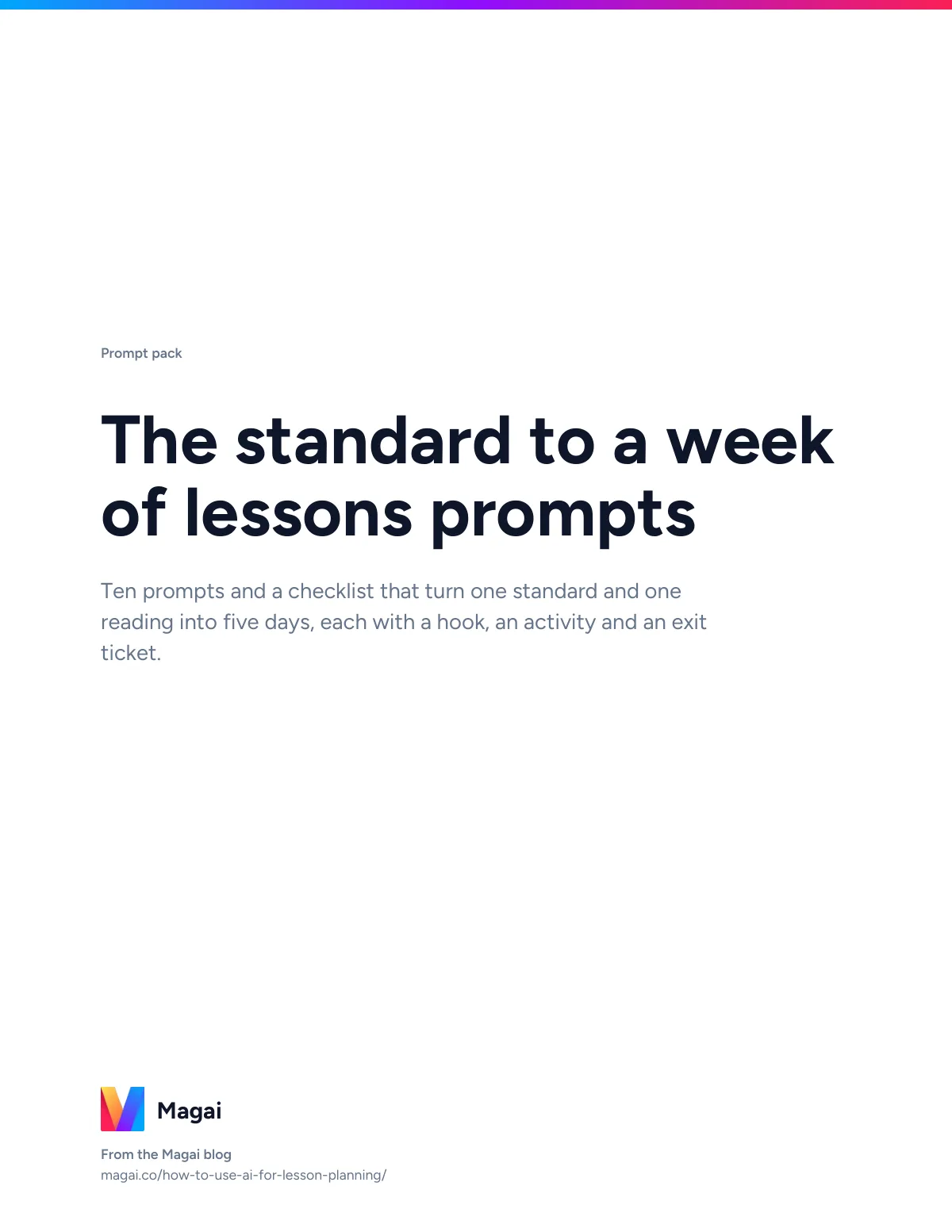 The cover of The standard to a week of lessons prompts