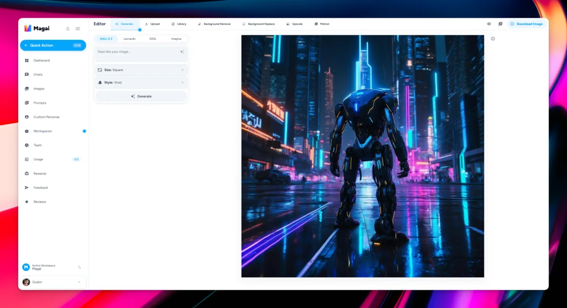 Magai editor interface with sidebar